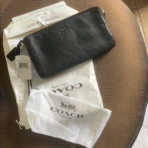 Black leather Coach wristlet wallet purse